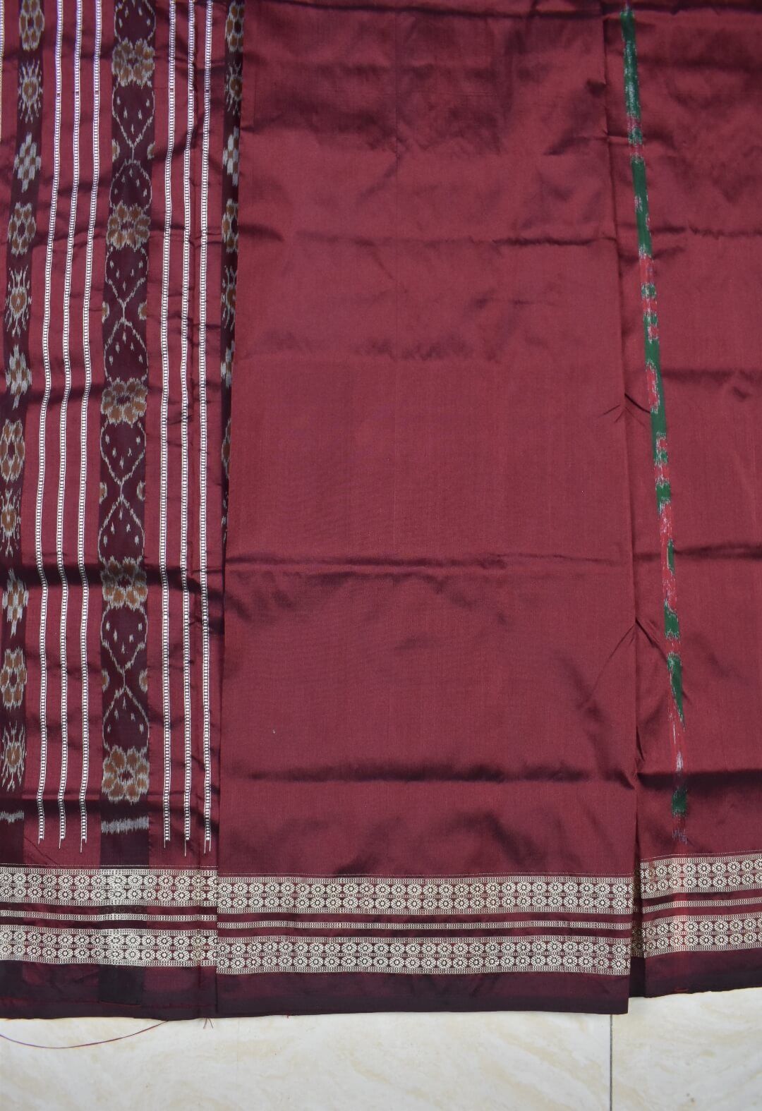 Red-Green Colour Patli Design Sambalpuri Handloom Silk Saree - Image 6
