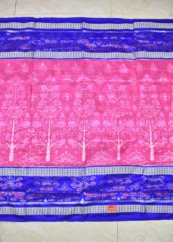 Pink-Blue Colour Double Border Sambalpuri Handloom Bandha Silk Saree