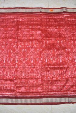 Red Colour Tribal Design Sambalpuri Handloom Bandha Silk Saree