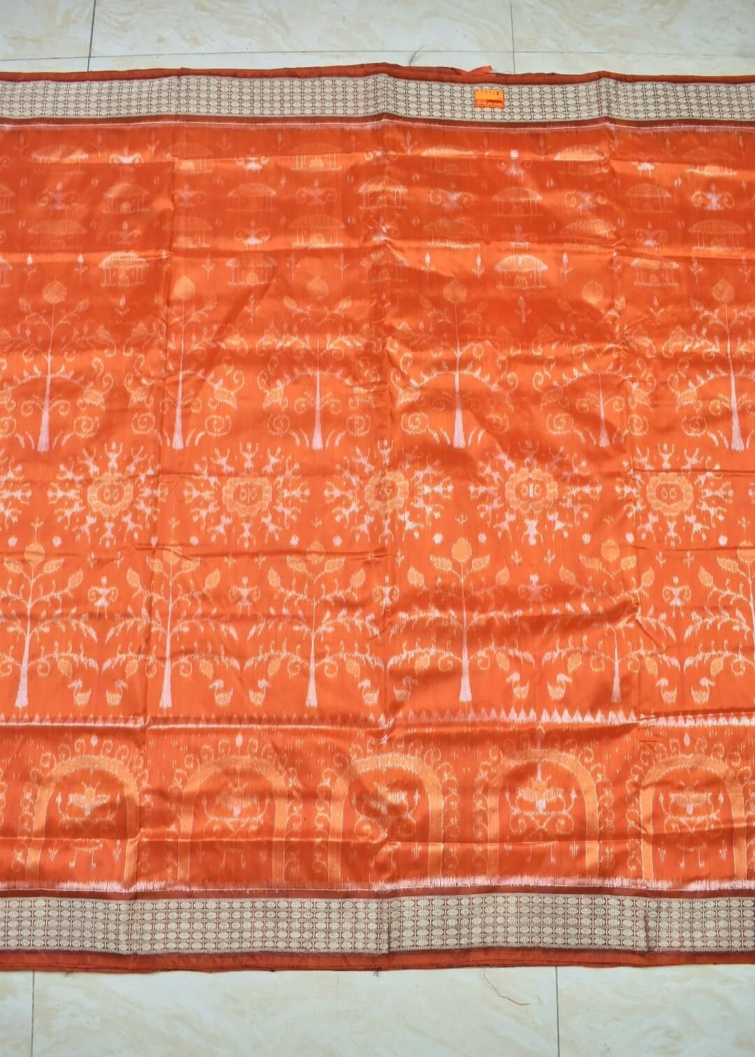 Orange Colour Tribal Design Sambalpuri Handloom Bandha Silk Saree