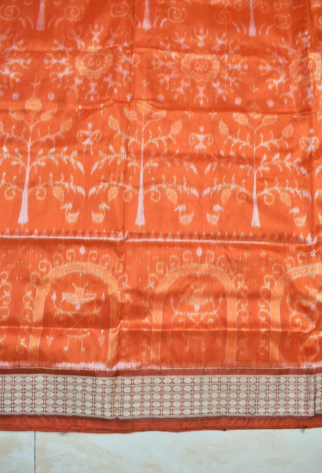 Orange Colour Tribal Design Sambalpuri Handloom Bandha Silk Saree - Image 4
