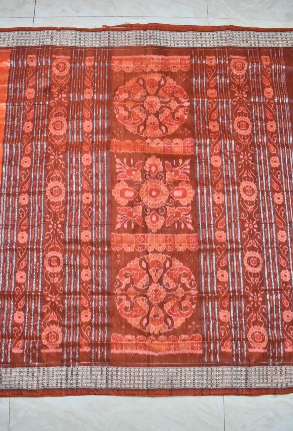 Orange Colour Tribal Design Sambalpuri Handloom Bandha Silk Saree - Image 2