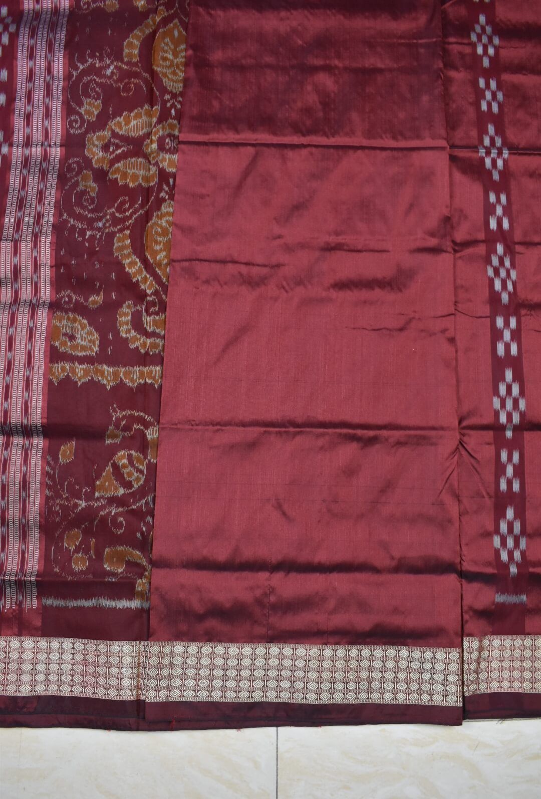 Red-Blue Colour Pasapali Design Patli Design Sambalpuri Handloom Silk Saree - Image 6