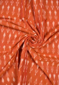 Orange Colour Ikkat Design Pochampally Handloom Cotton Fabric