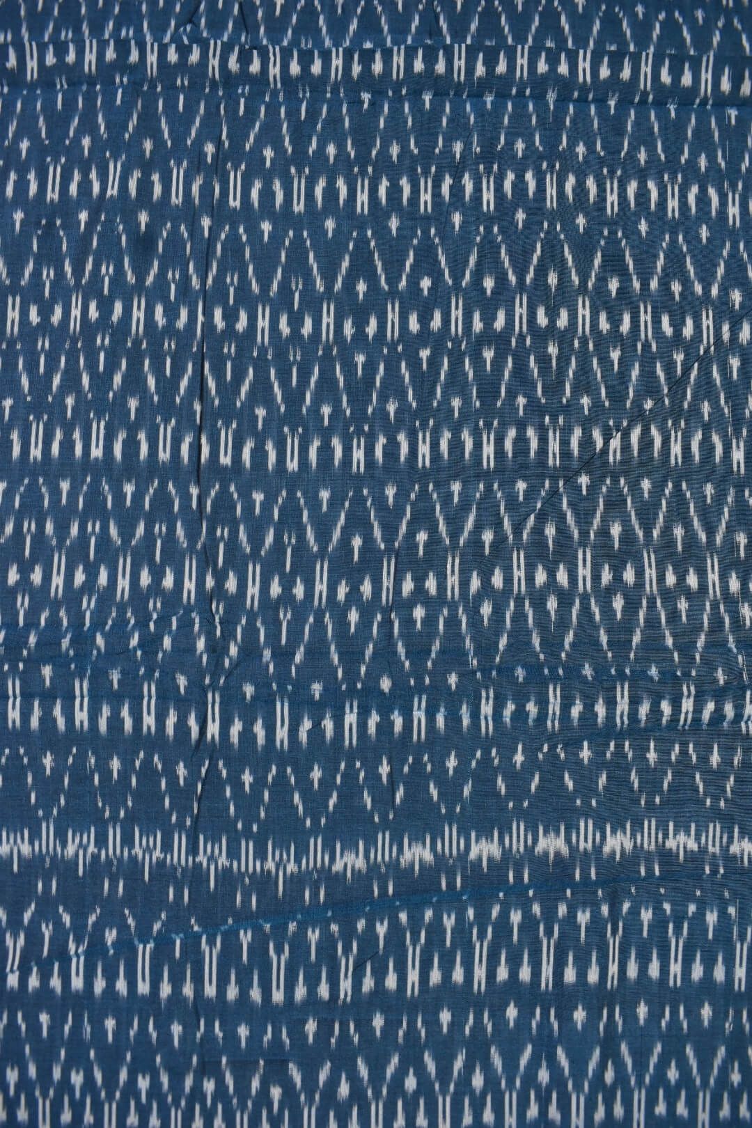 Blue Colour Ikkat Design Pochampally Handloom Cotton Fabric - Image 3