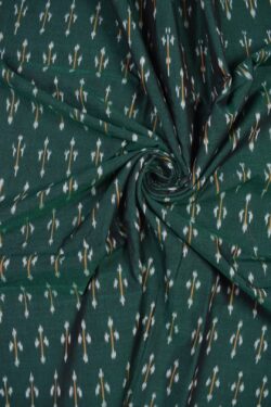 Green Colour Ikkat Design Pochampally Handloom Cotton Fabric