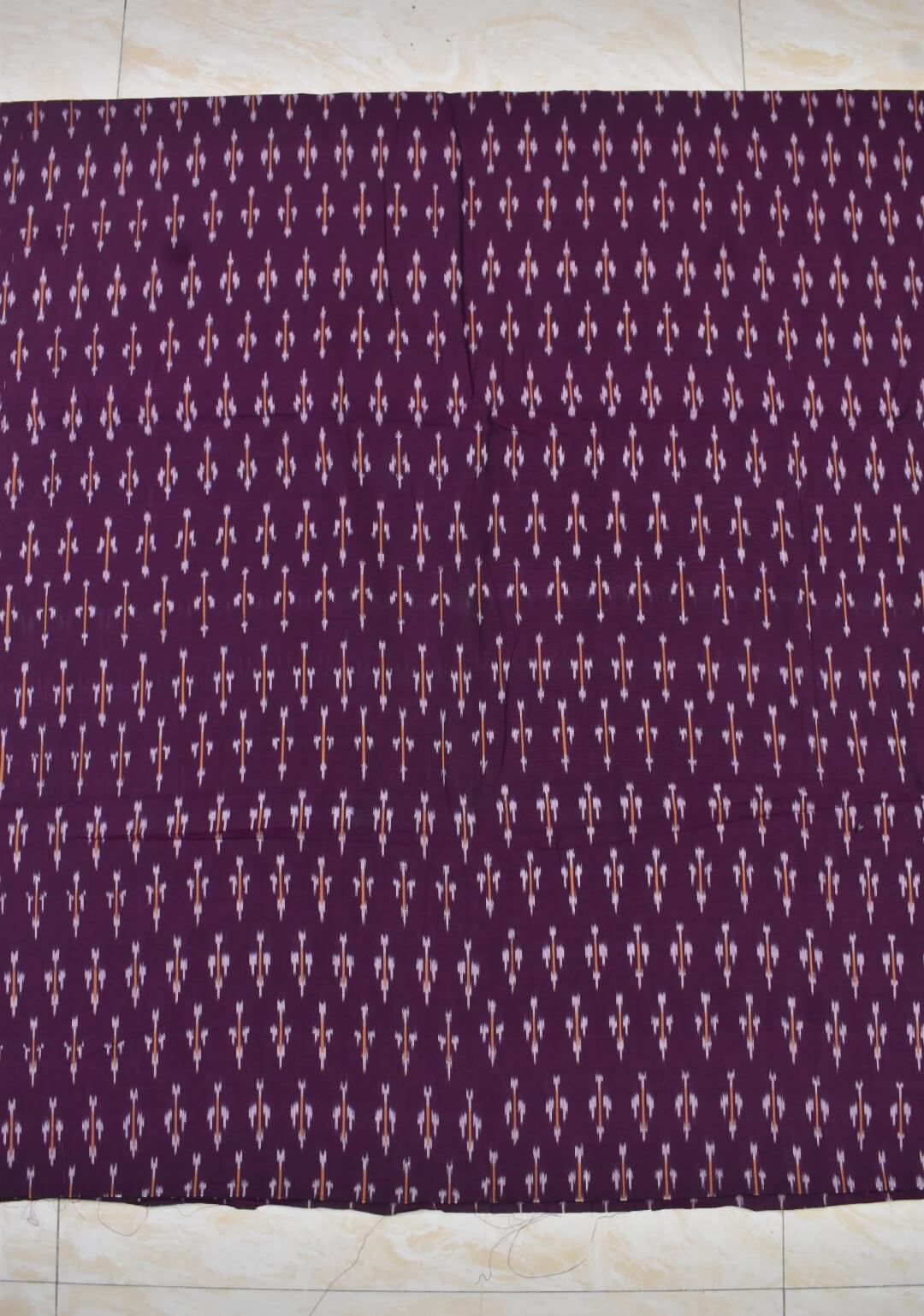 Purple Colour Ikkat Design Pochampally Handloom Cotton Fabric - Image 2