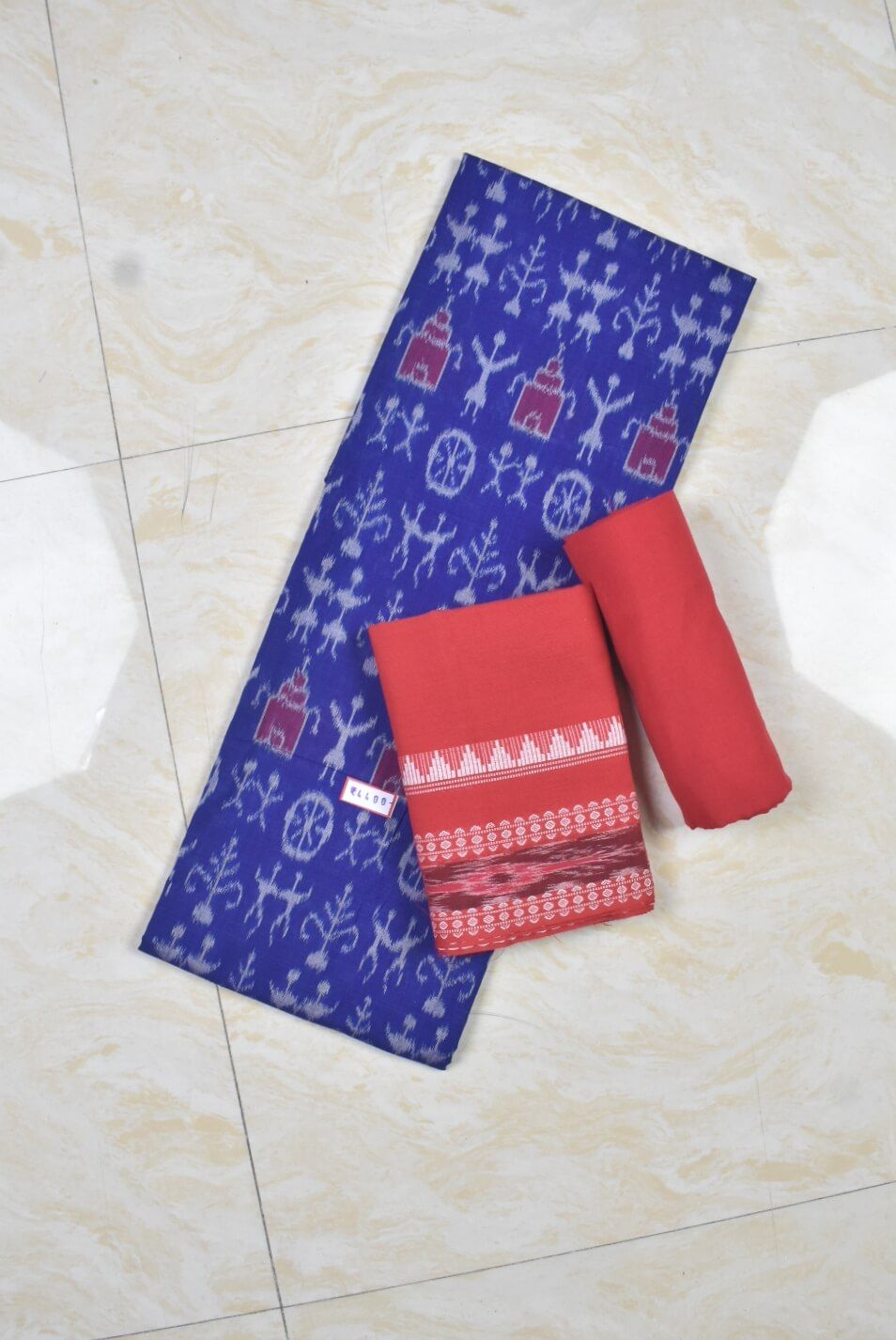 Blue Colour Sambalpuri Handloom Cotton Dress Material