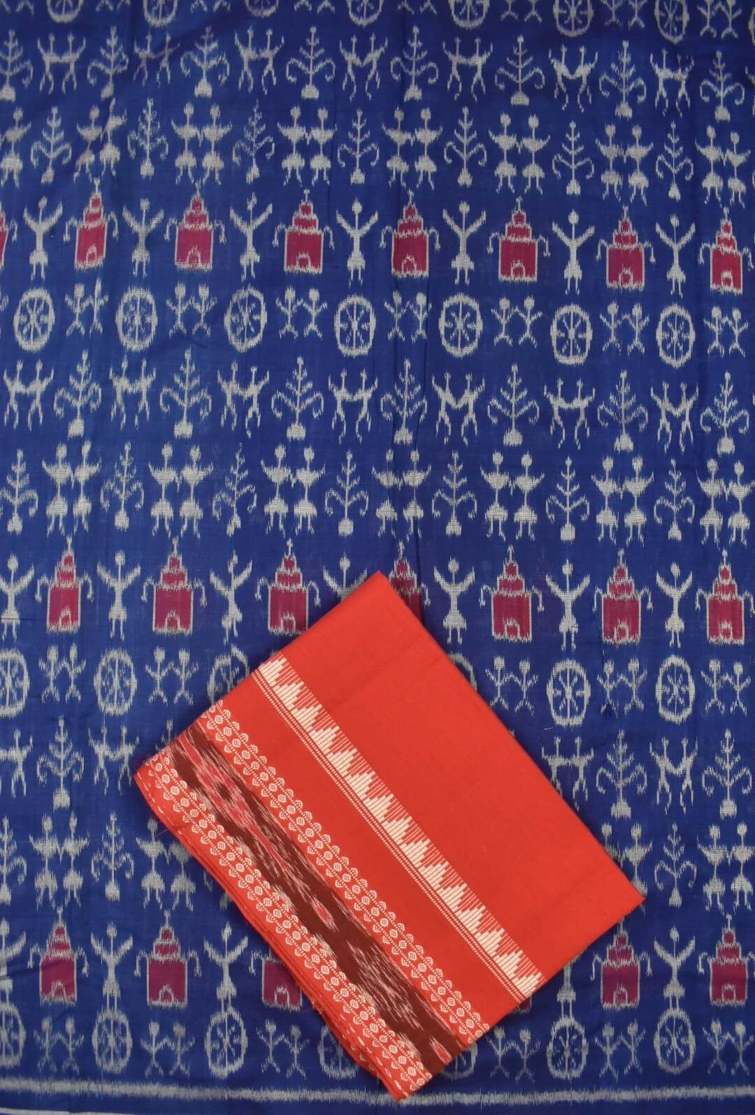 Blue Colour Sambalpuri Handloom Cotton Dress Material - Image 3