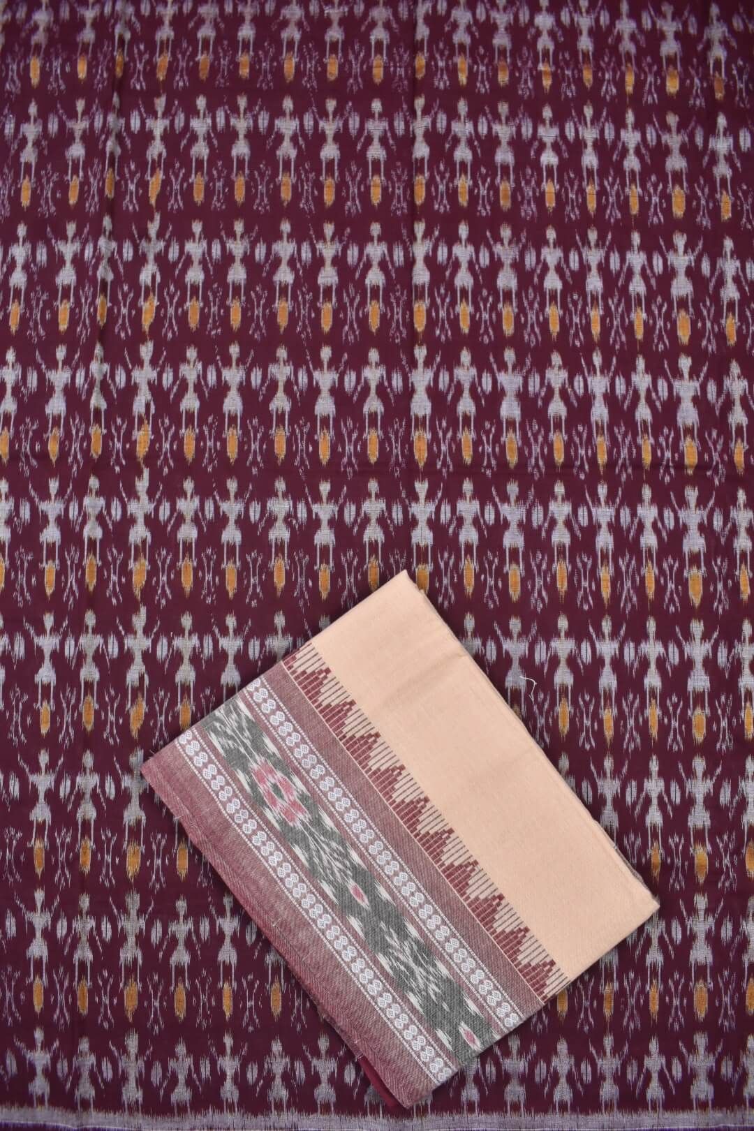 Maroon Colour Sambalpuri Handloom Cotton Dress Material - Image 3