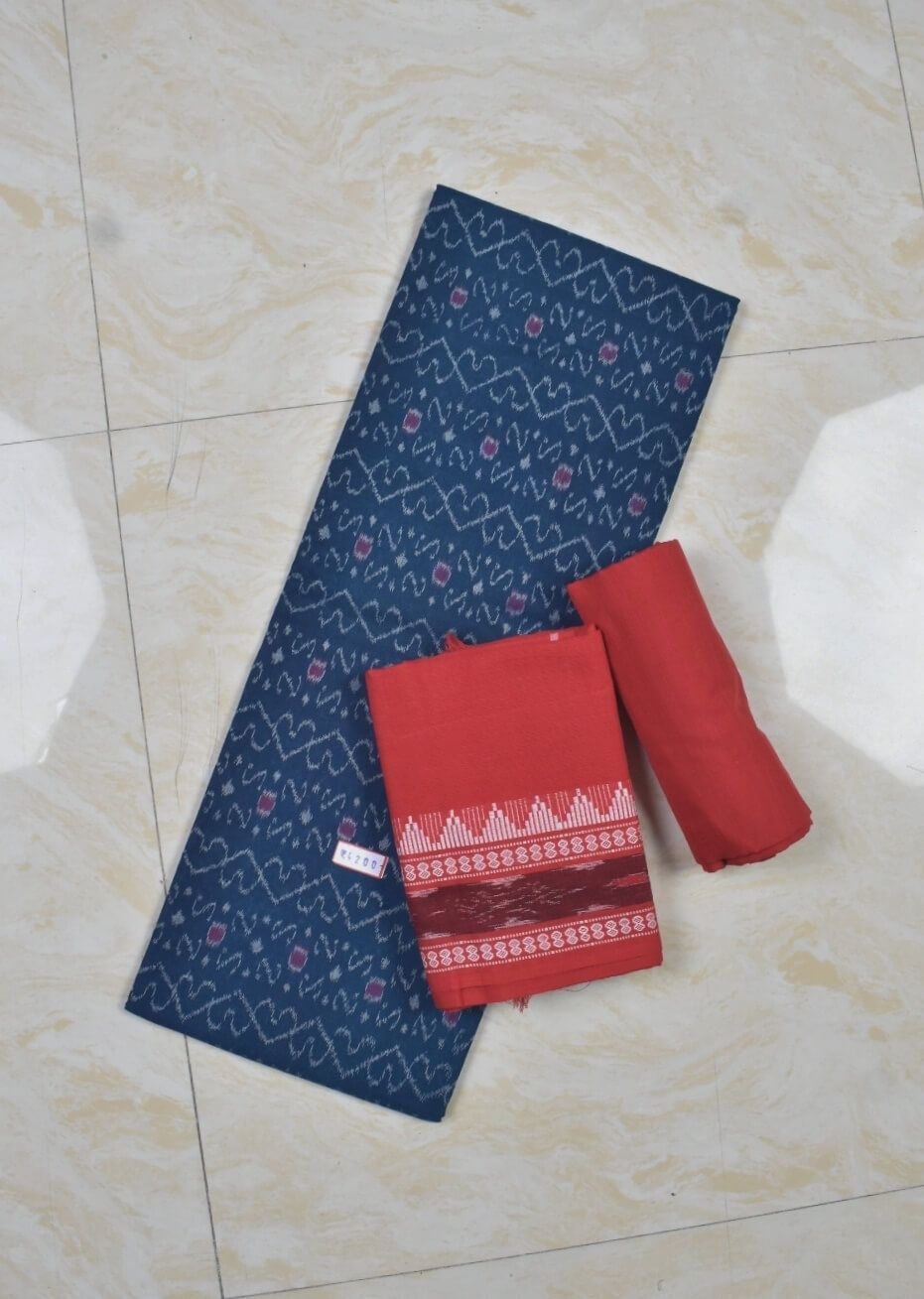 Sky Blue Colour Sambalpuri Handloom Cotton Dress Material