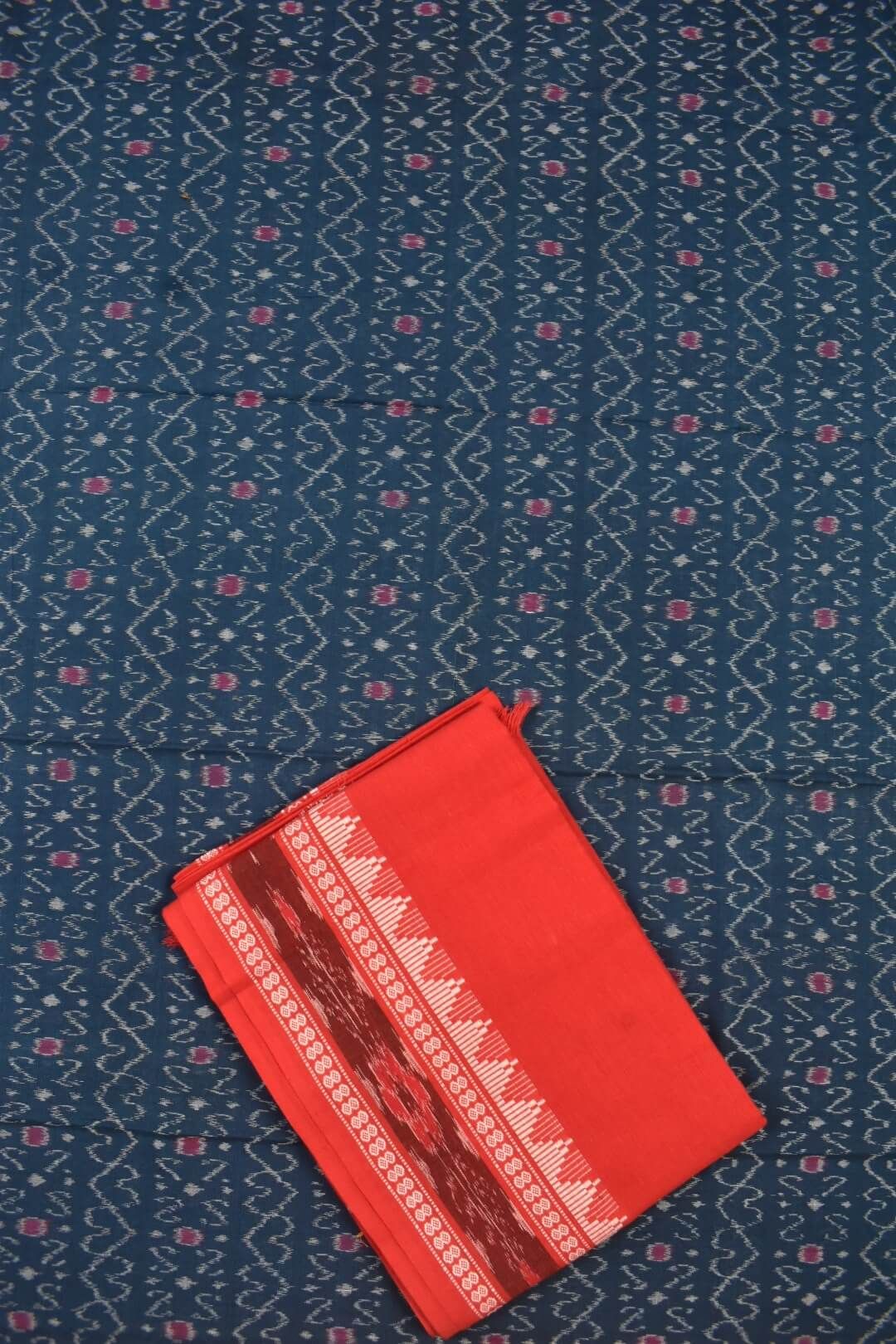 Sky Blue Colour Sambalpuri Handloom Cotton Dress Material - Image 3
