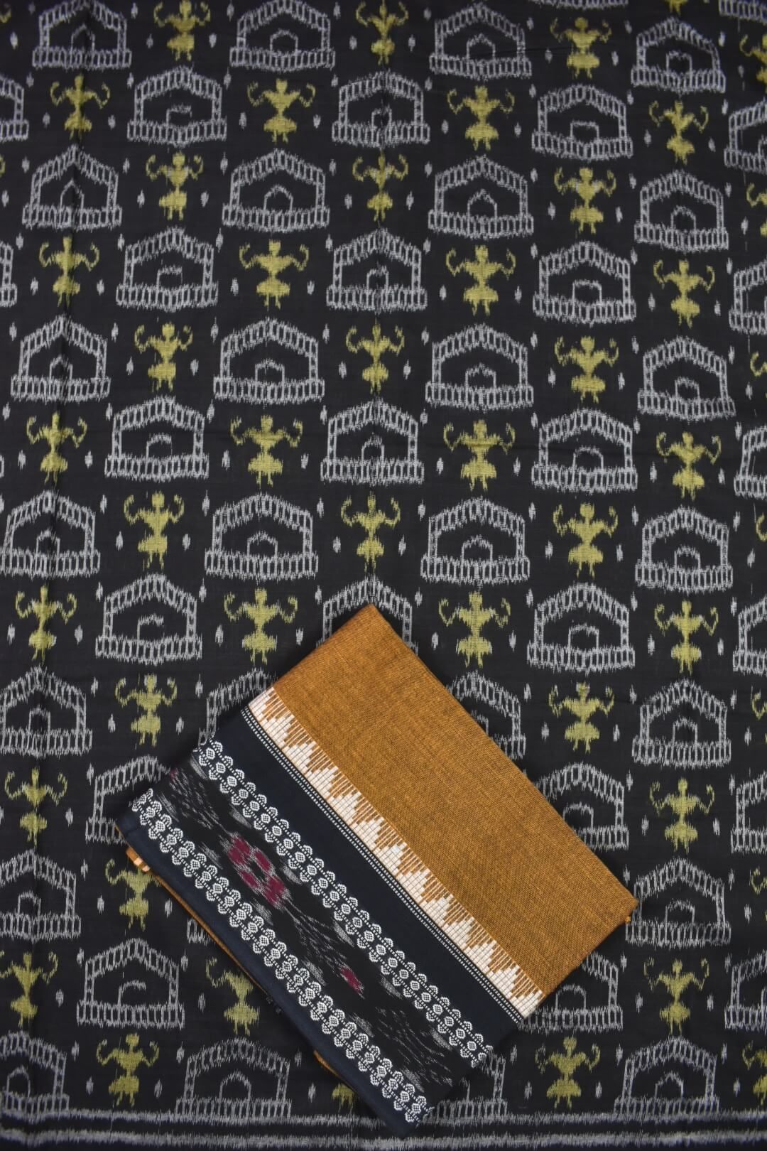 Black Colour Sambalpuri Handloom Cotton Dress Material - Image 3