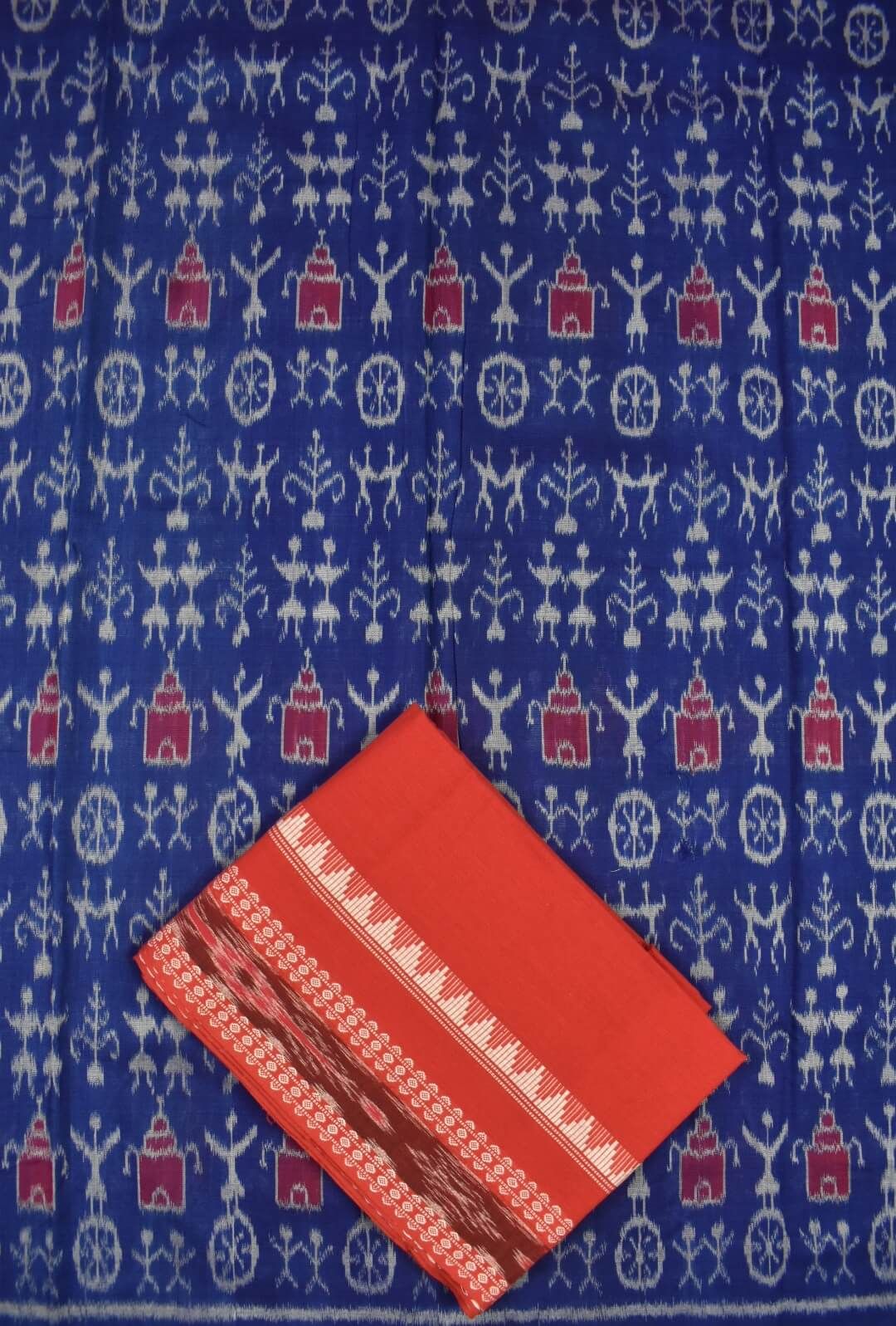 Blue Colour Sambalpuri Handloom Cotton Dress Material - Image 3