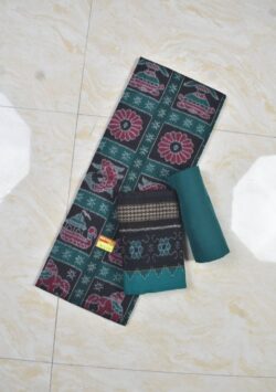 Green Colour Sambalpuri Handloom Cotton Dress Material