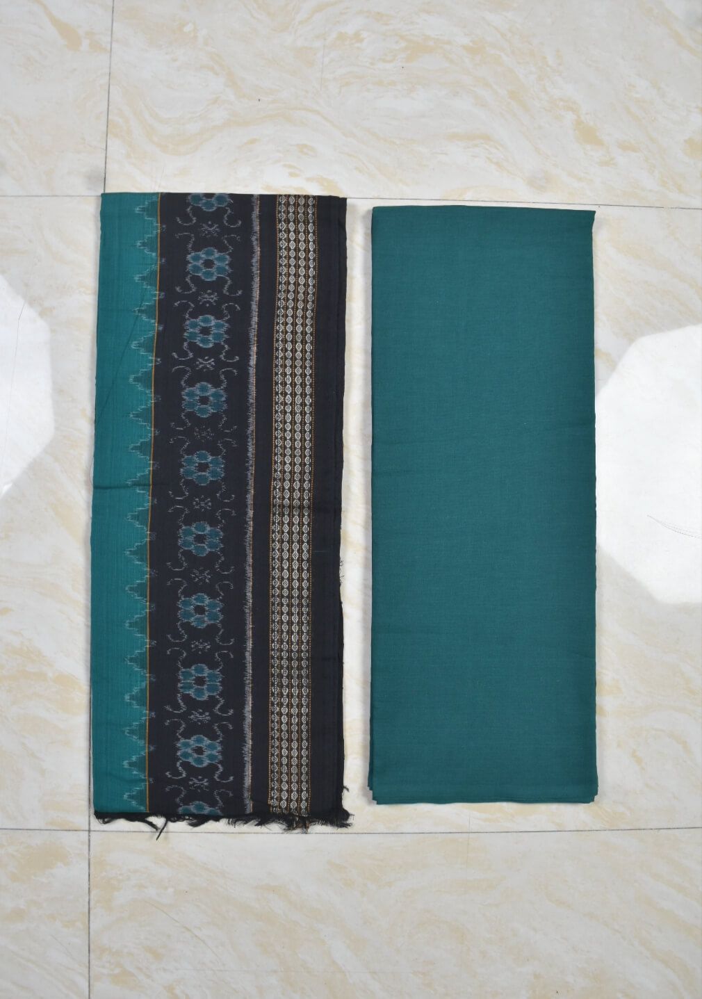 Green Colour Sambalpuri Handloom Cotton Dress Material - Image 2