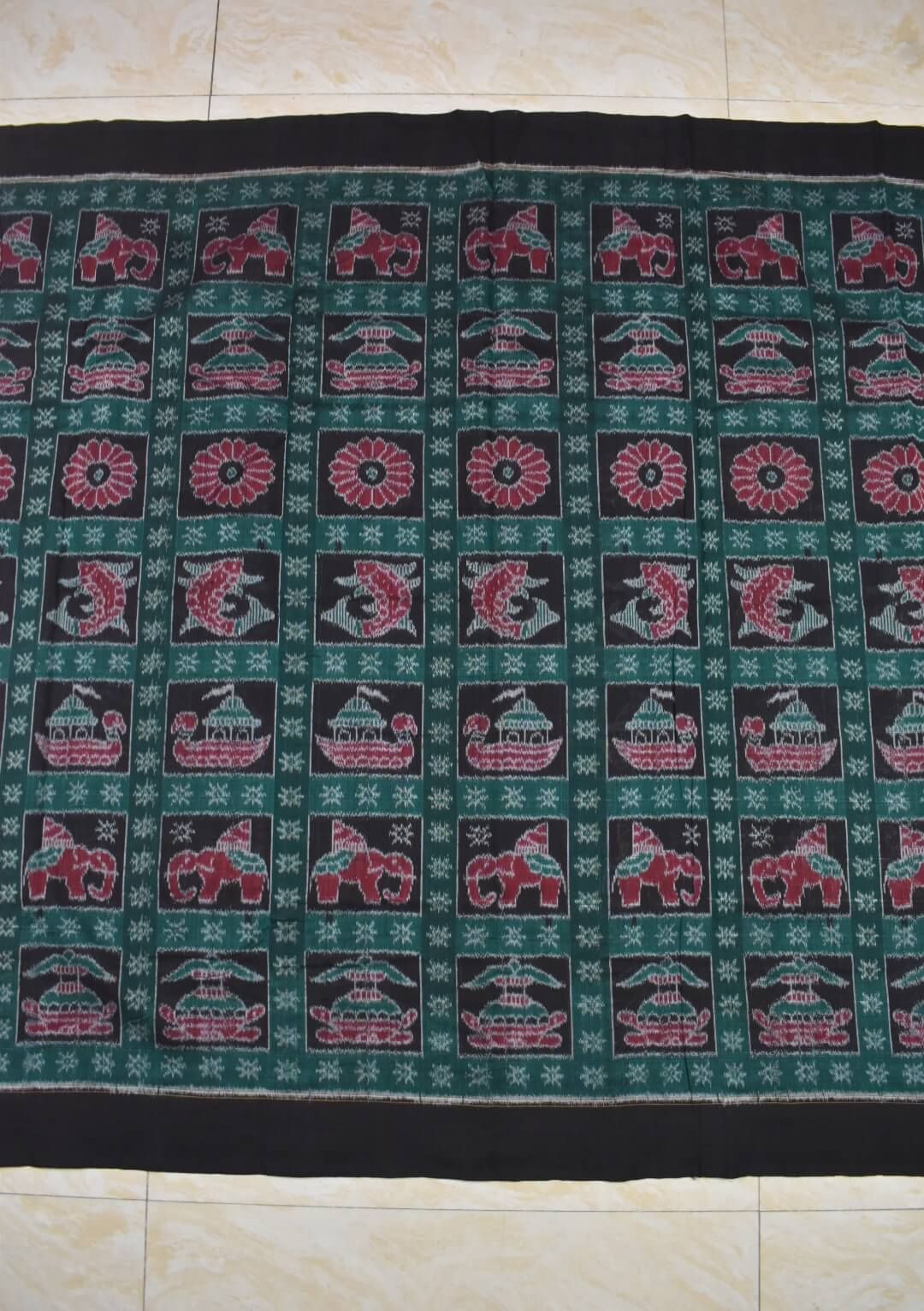 Green Colour Sambalpuri Handloom Cotton Dress Material - Image 4
