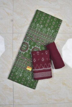 Green Colour Sambalpuri Handloom Cotton Dress Material