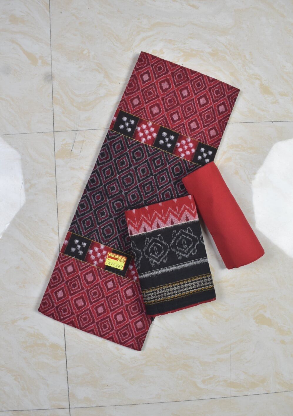 Red Colour Sambalpuri Handloom Cotton Dress Material