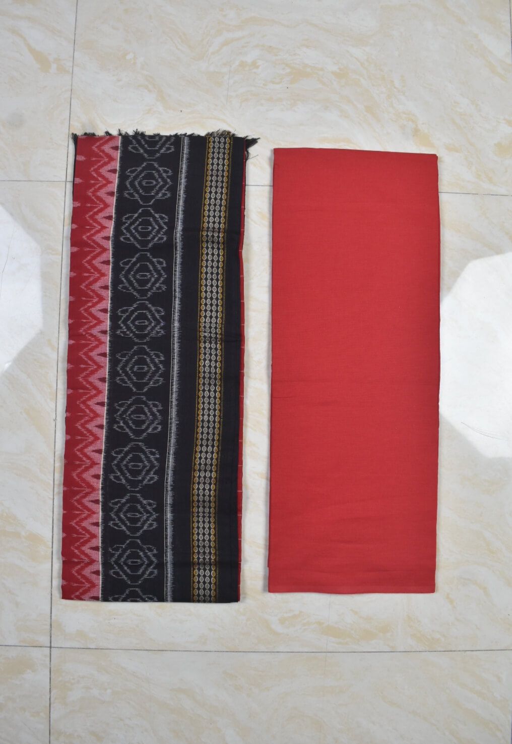 Red Colour Sambalpuri Handloom Cotton Dress Material - Image 2