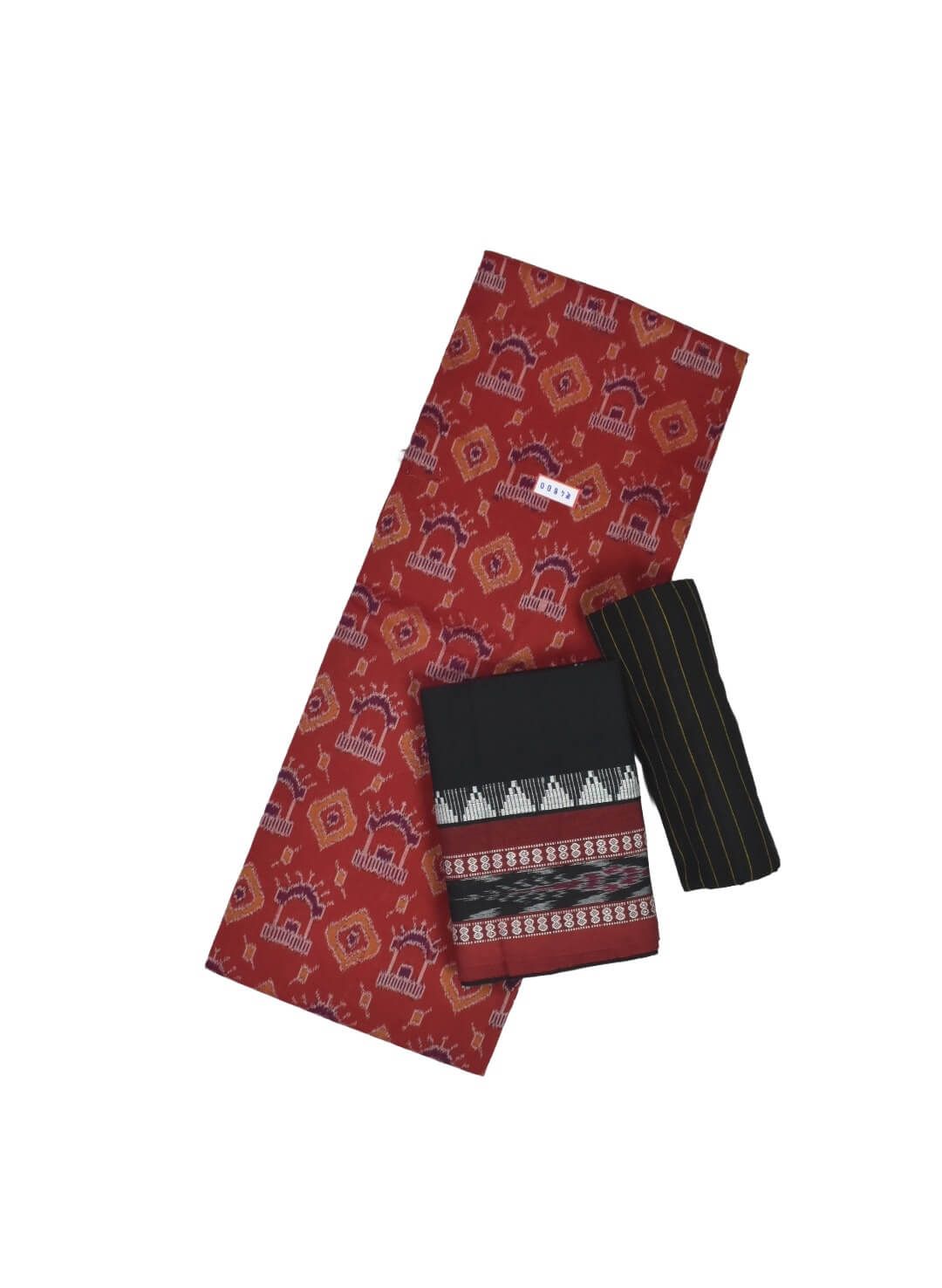 Red Colour Sambalpuri Handloom Cotton Dress Material