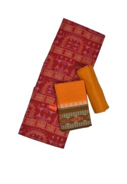 Red Colour Sambalpuri Handloom Cotton Dress Material