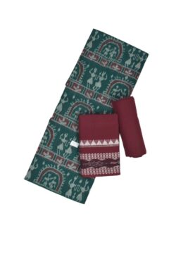 Green Colour Sambalpuri Handloom Cotton Dress Material