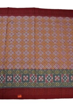 Orange-White Colour  Sambalpuri Handloom Cotton Bandha Saree