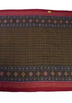 Yellow-Red Colour Double Border Sambalpuri Handloom Cotton Bandha Saree