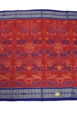 Red Colour Sambalpuri Handloom Cotton Bandha Saree
