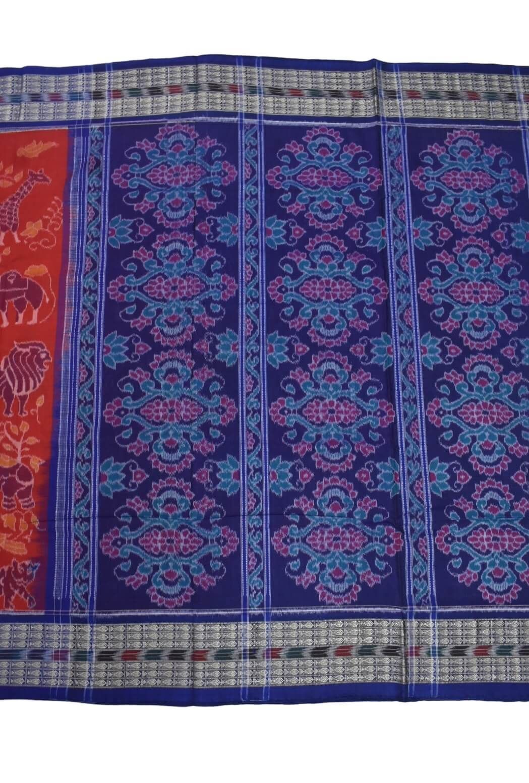 Red Colour Sambalpuri Handloom Cotton Bandha Saree - Image 2