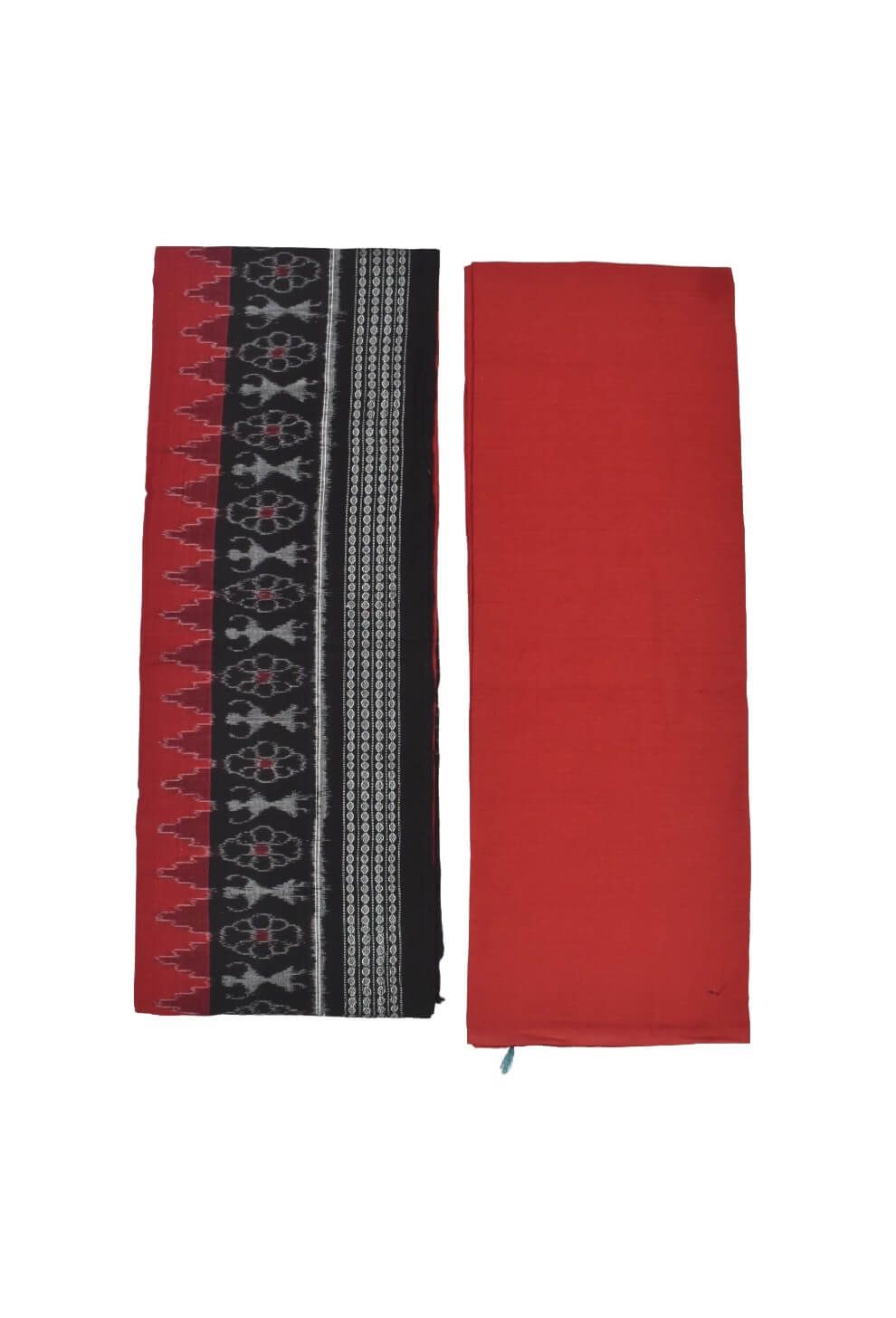 Black-Red Colour Sambalpuri Handloom Cotton Dress Material - Image 2