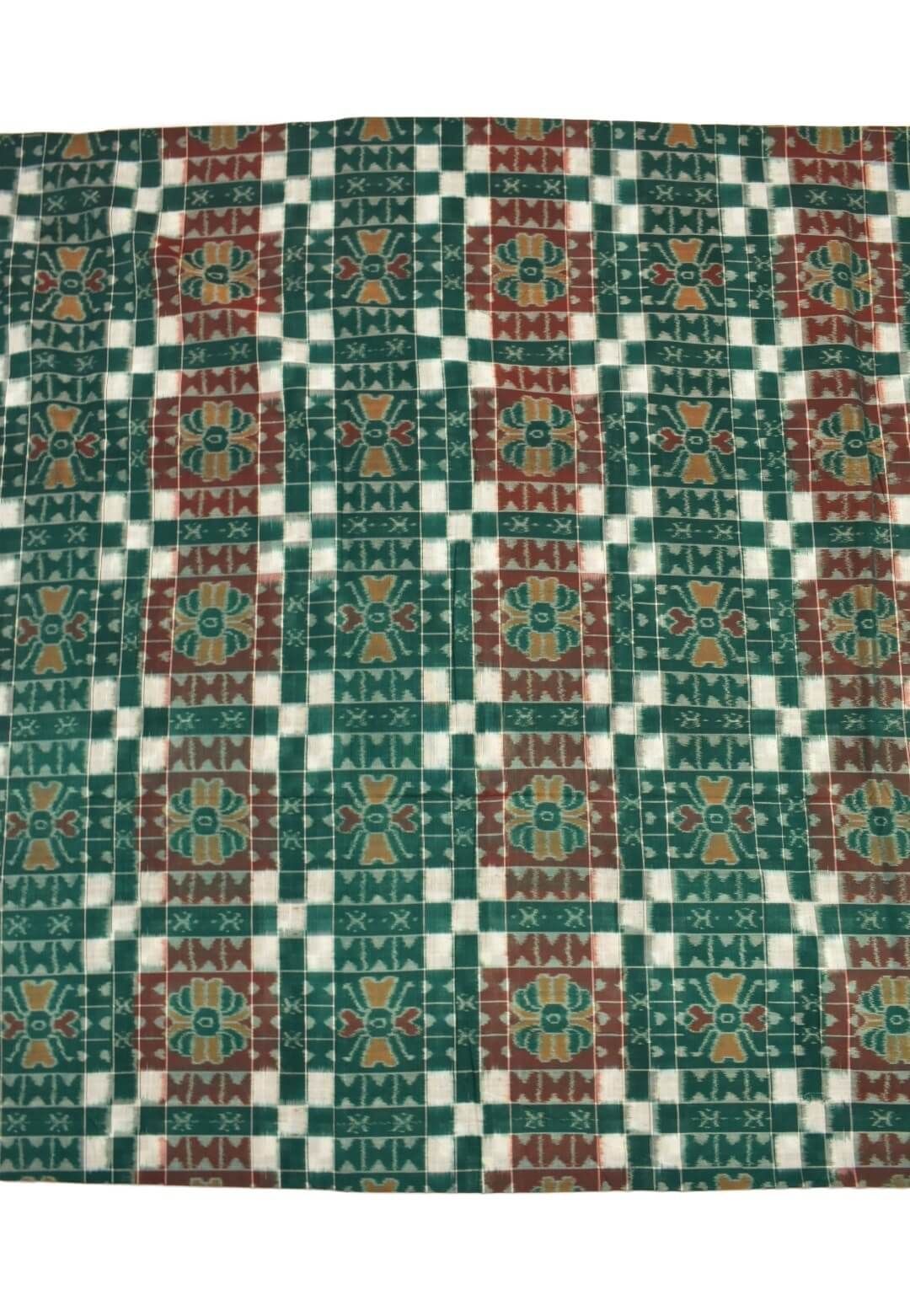 Green-Red Colour Sambalpuri Handloom Cotton Fabrics - Image 2