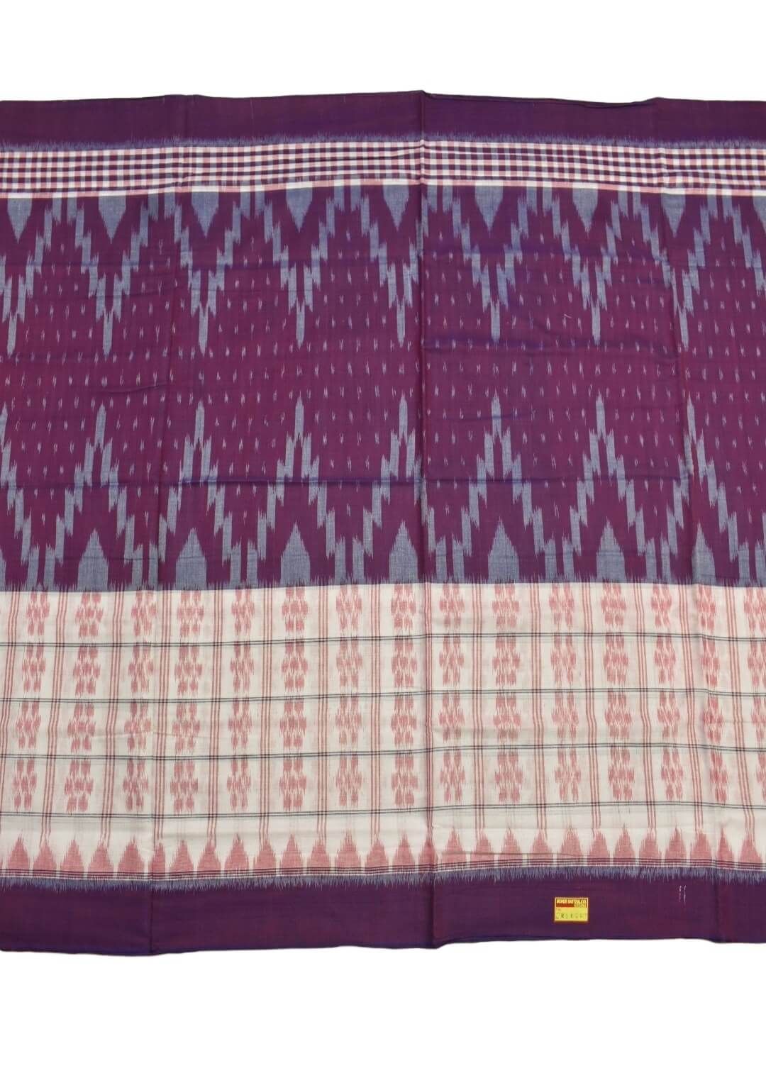 Purple-White Colour Sambalpuri Handloom Cotton Saree