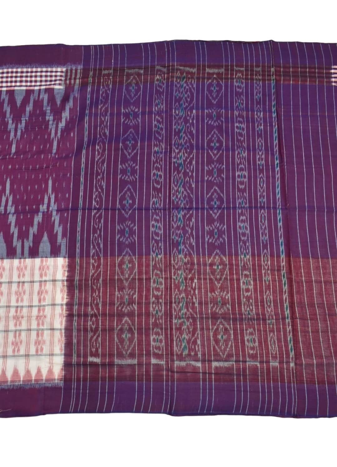 Purple-White Colour Sambalpuri Handloom Cotton Saree - Image 2