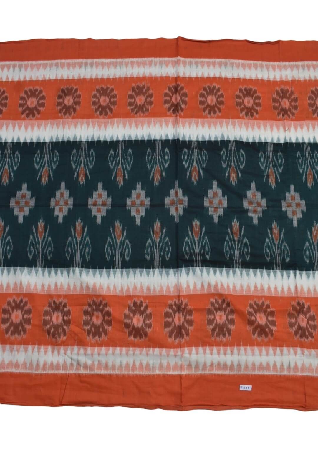 Orange-Green Colour Sambalpuri Handloom Cotton Saree