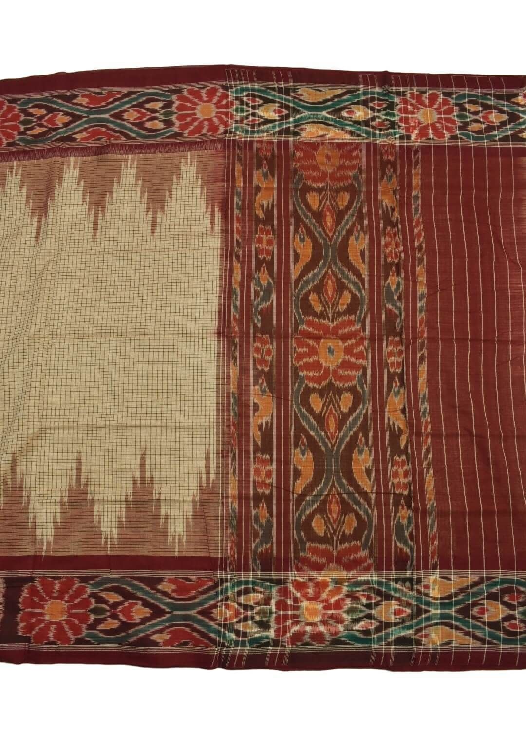 Cream Colour Sambalpuri Handloom Cotton Saree - Image 2