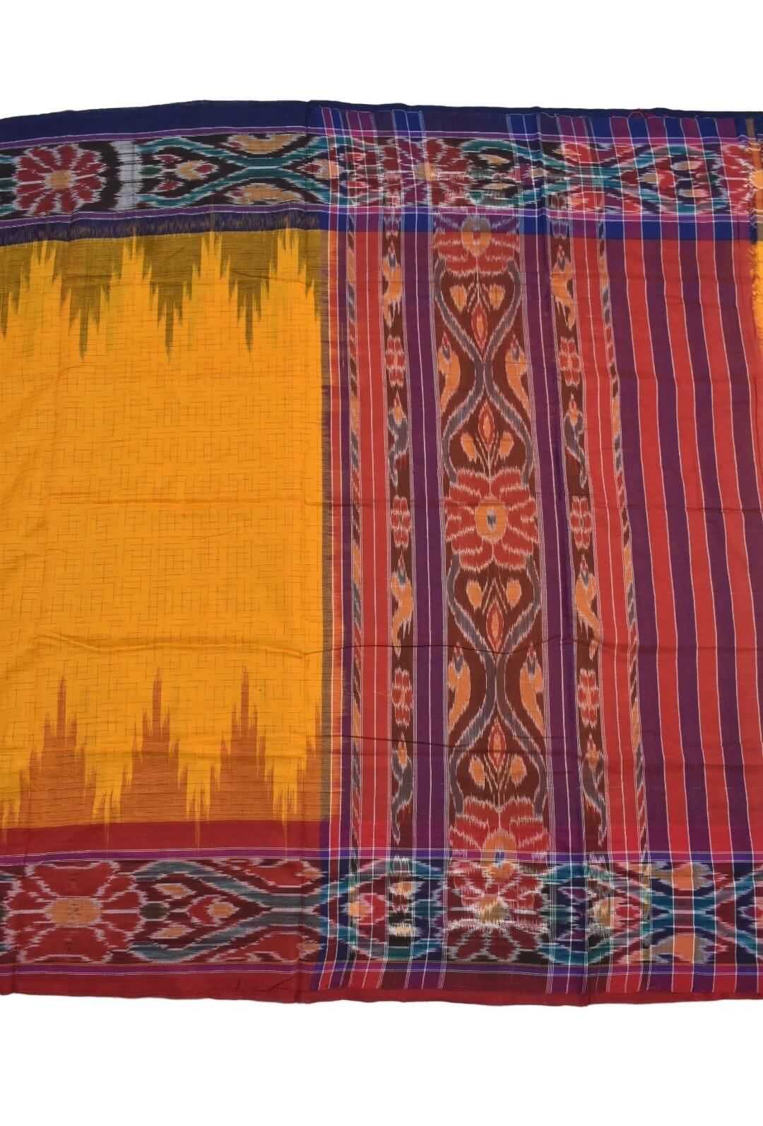 Yellow Colour Sambalpuri Handloom Cotton Saree - Image 2