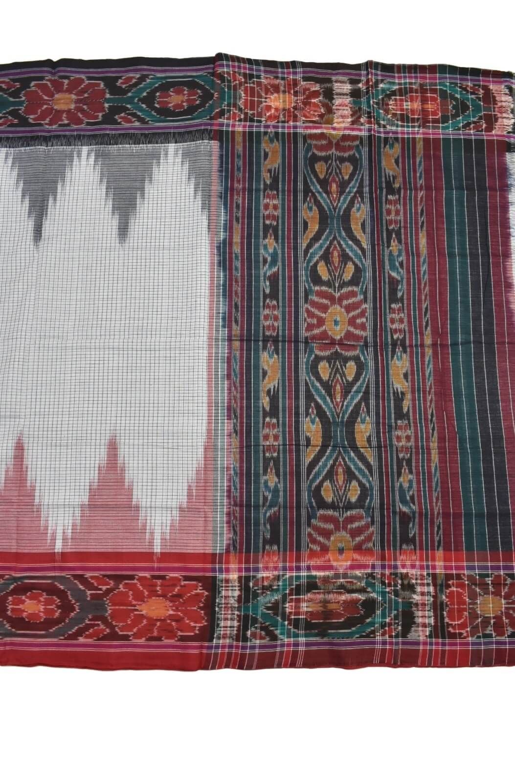 White Colour Sambalpuri Handloom Cotton Saree - Image 2
