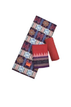 Orange-Red Colour Sambalpuri Handloom Cotton Dress Material