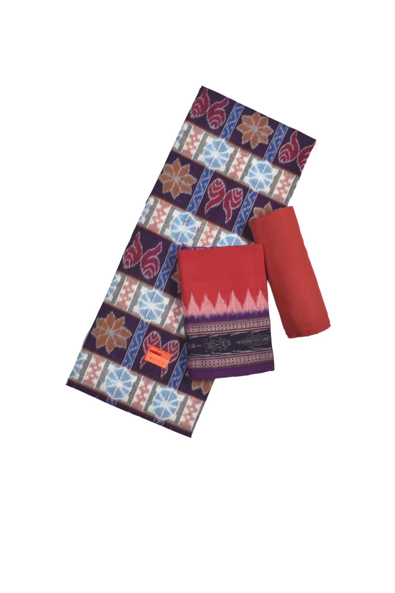Orange-Red Colour Sambalpuri Handloom Cotton Dress Material