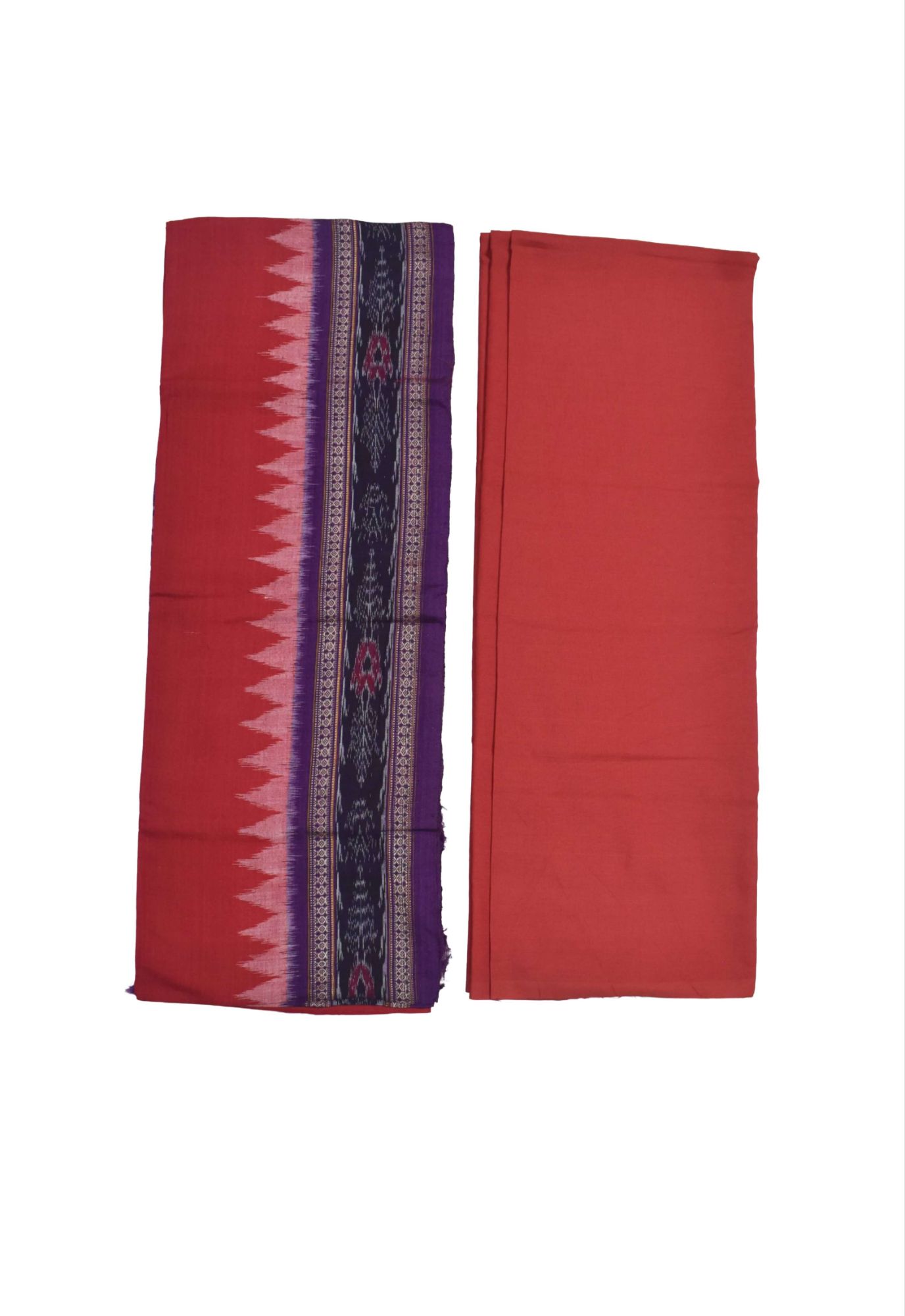 Orange-Red Colour Sambalpuri Handloom Cotton Dress Material - Image 2