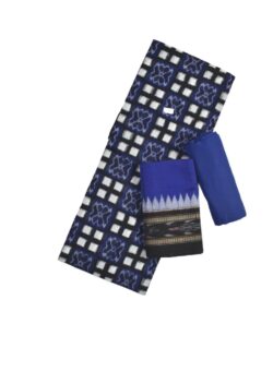 Blue-White Colour Sambalpuri Handloom Cotton Dress Material