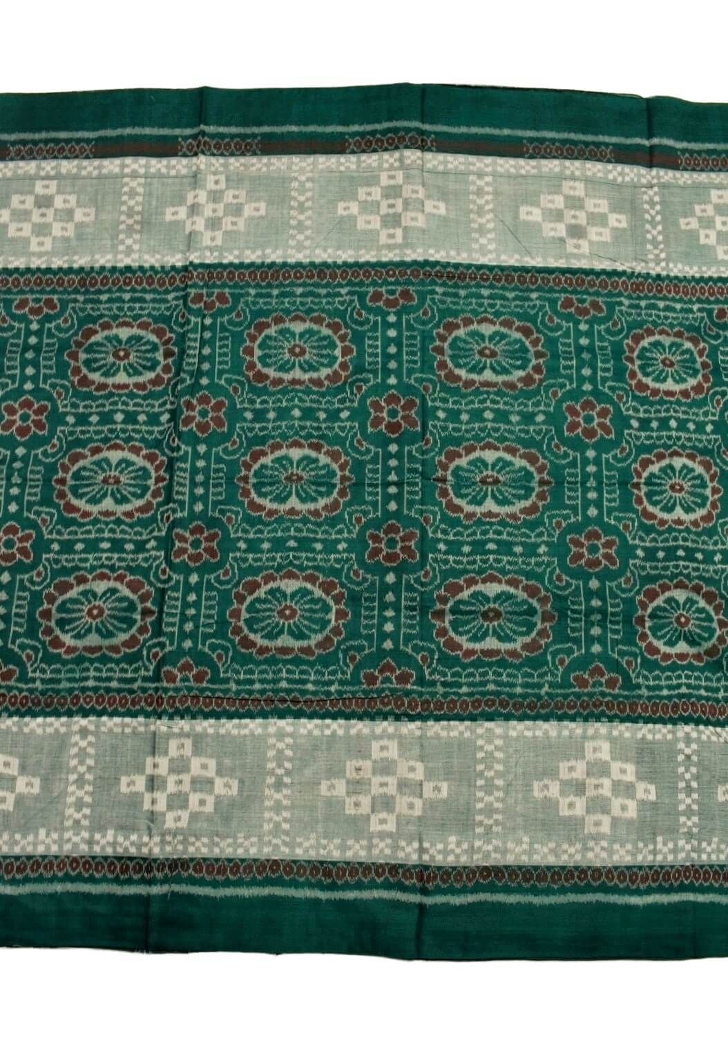 Green Colour Plane Border Sambalpuri Handloom Cotton Saree