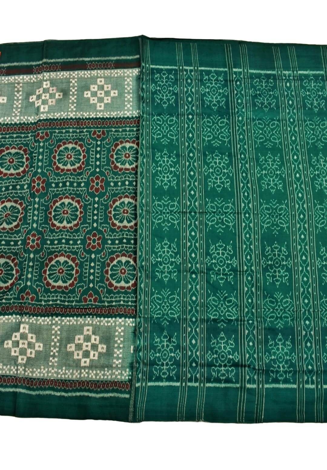Green Colour Plane Border Sambalpuri Handloom Cotton Saree - Image 2