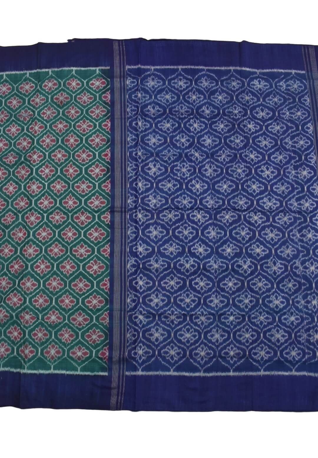 Green-Red Colour Plane Border Sambalpuri Handloom Cotton Saree - Image 2
