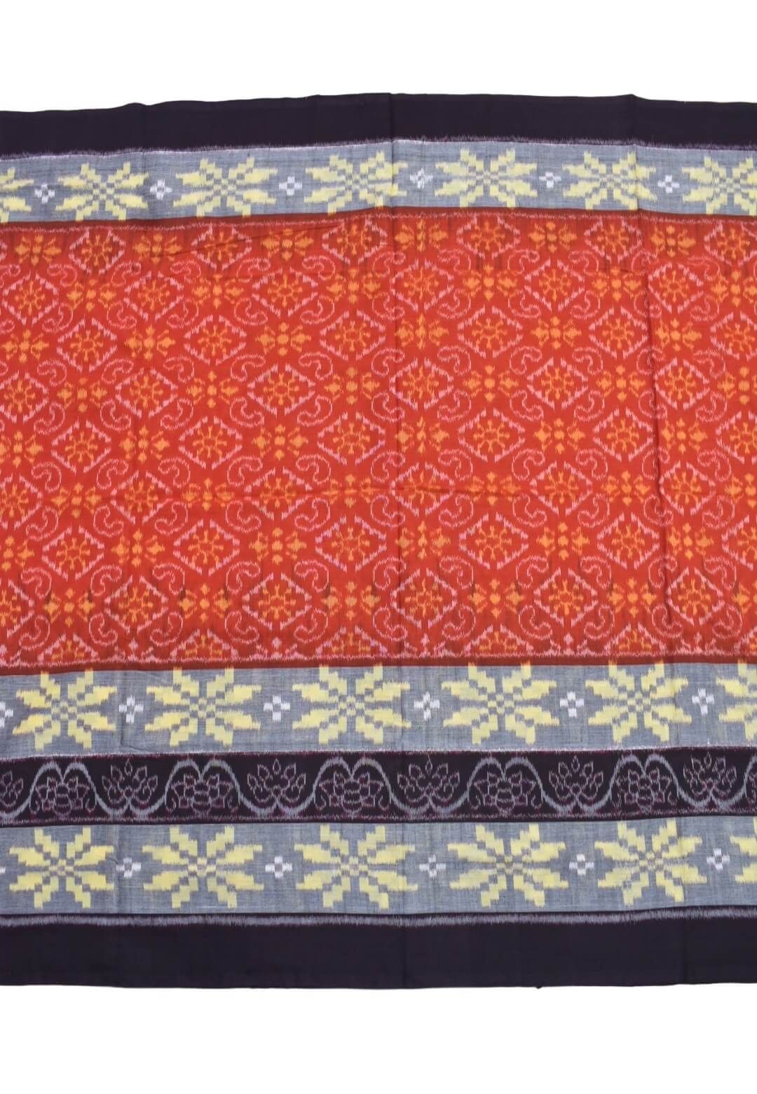 Orange Colour Plane Border Sambalpuri Handloom Cotton Saree