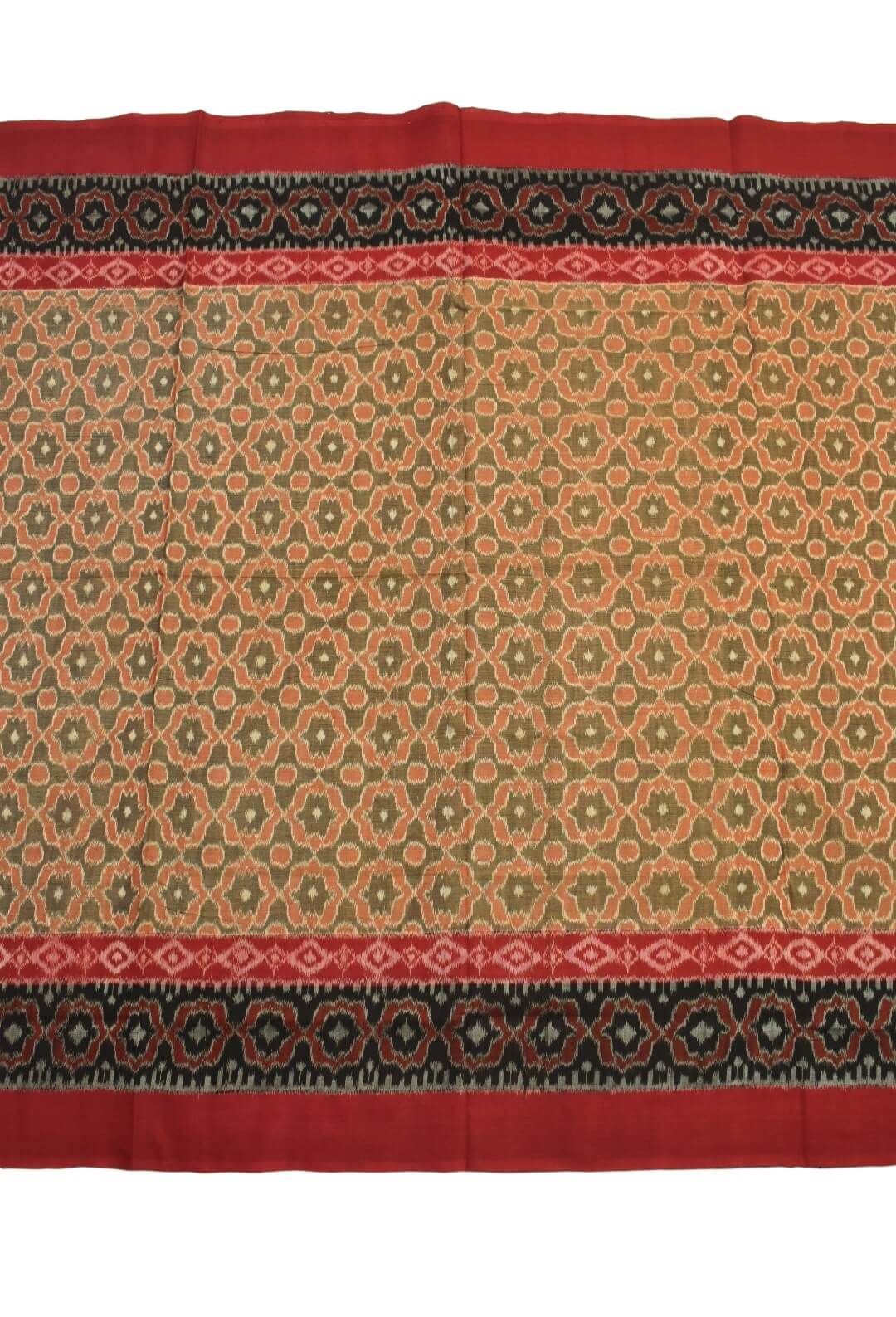 Biscuit Colour Plane Border Sambalpuri Handloom Cotton Saree