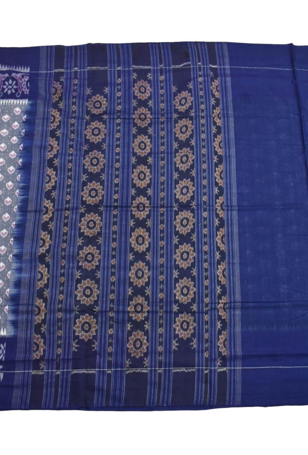 Gray Colour Plane Border Sambalpuri Handloom Cotton Saree - Image 2