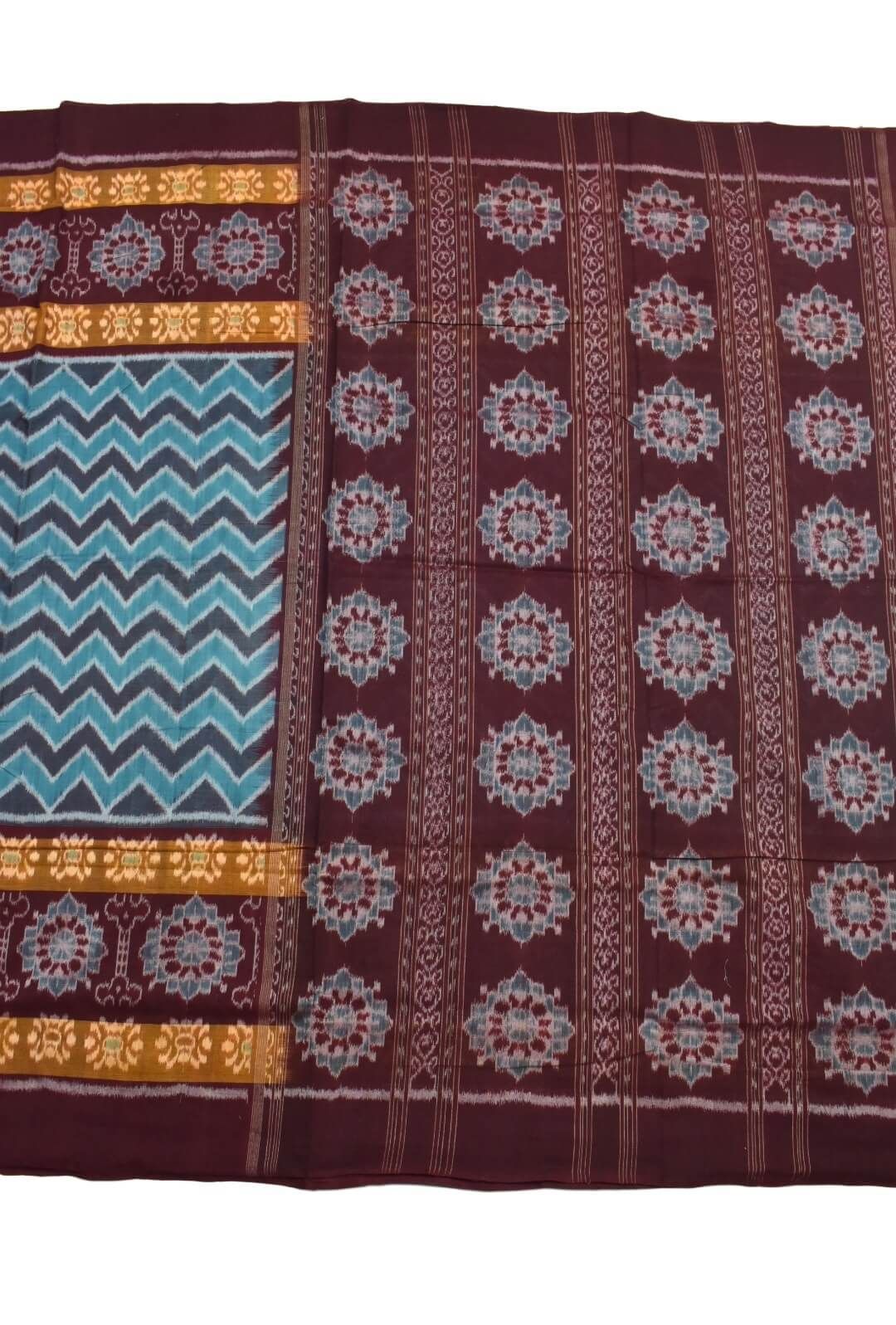 Blue Colour Plane Border Sambalpuri Handloom Cotton Saree - Image 2